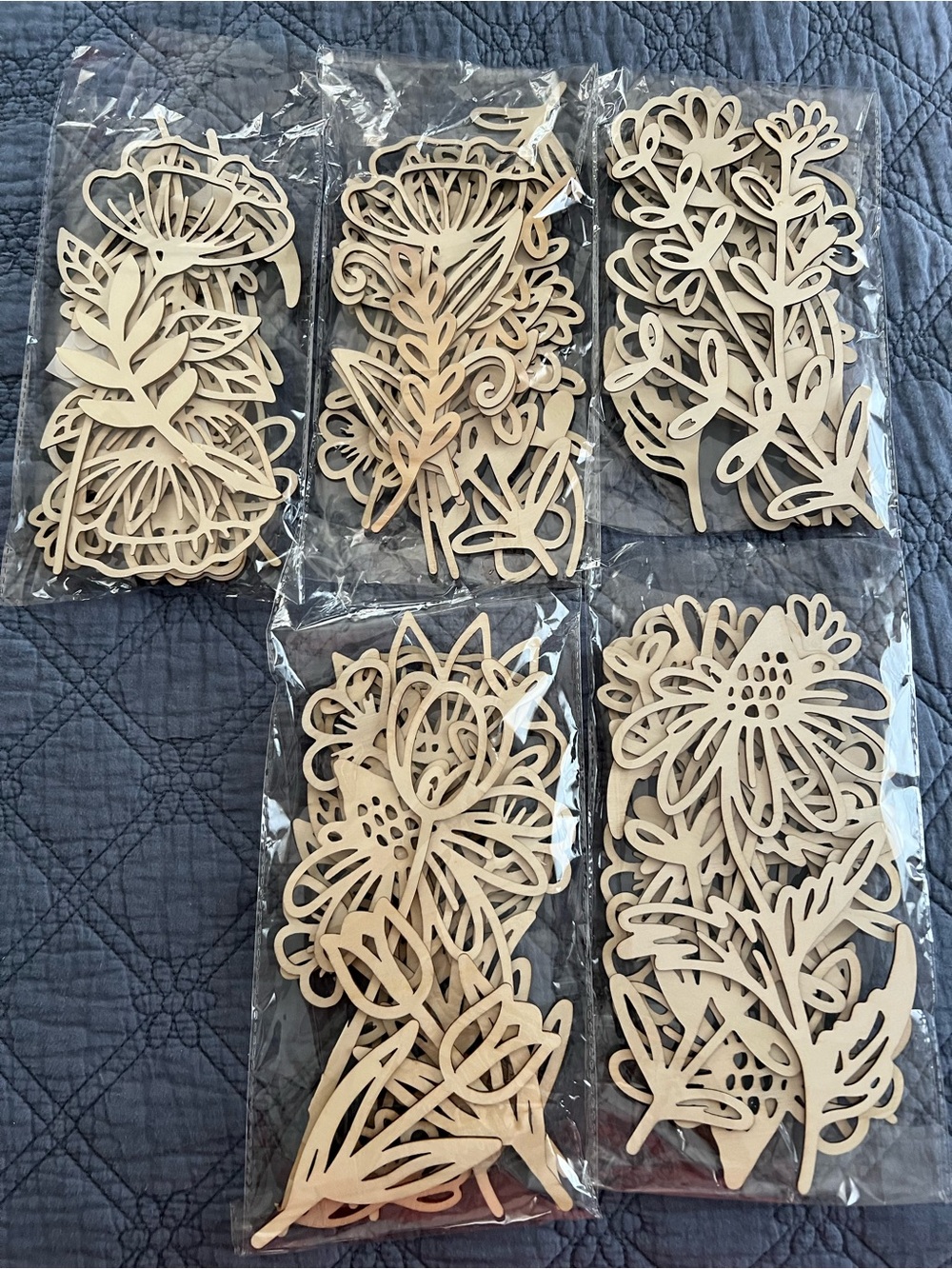 Bundle of Laser-Cut Wooden Flowers - Natural Wood